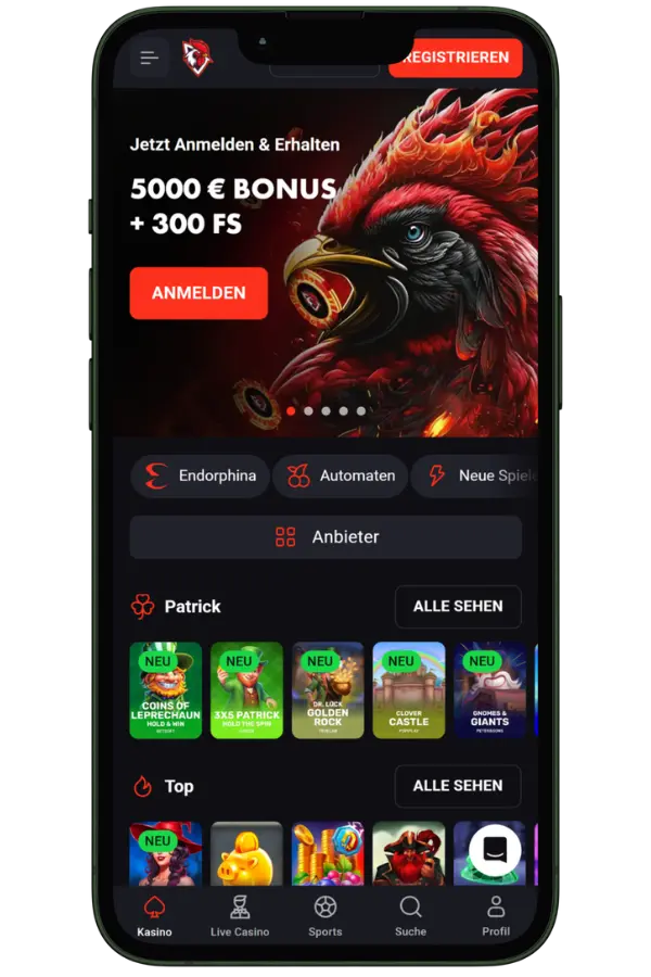 RoosterBet Casino Seite öffnen