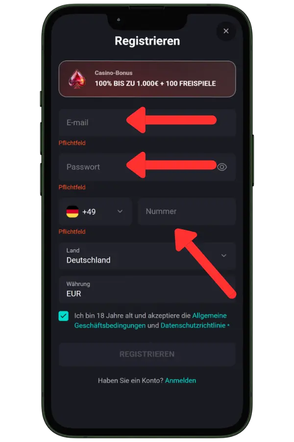 RoosterBet Konto erstellen